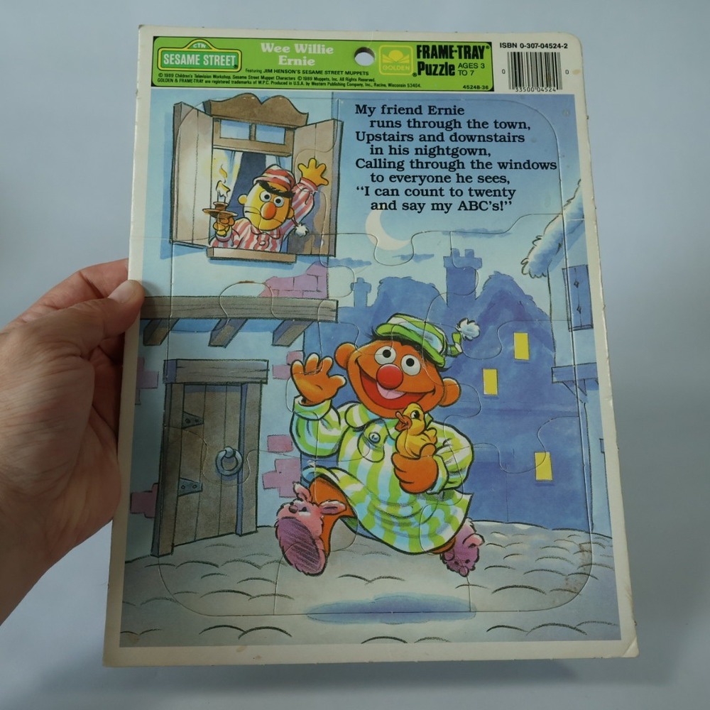 Vintage 1989 Sesame Street Wee Willie Ernie Golden Frame-Tray Puzzle‎ 4524B-36